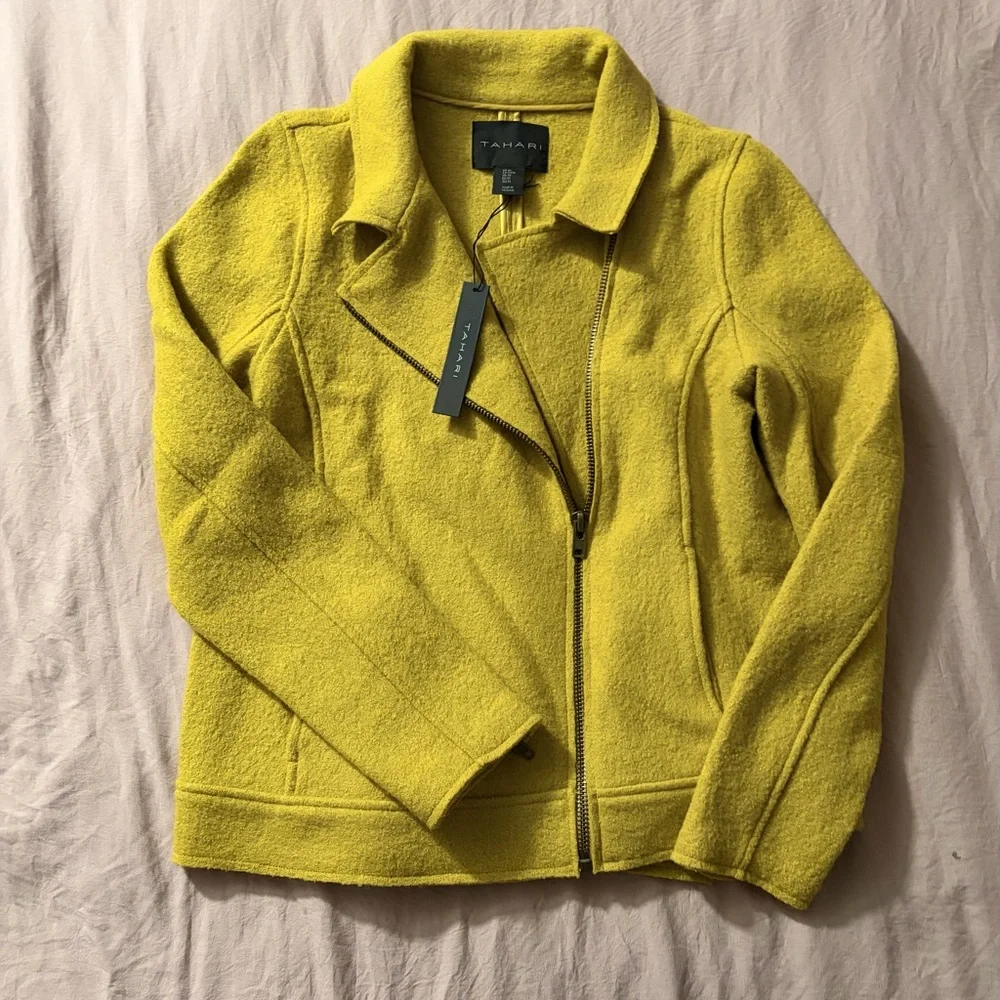 Tahari Women's Vibrant Yellow Leather Jacket - Picture 8 of 9